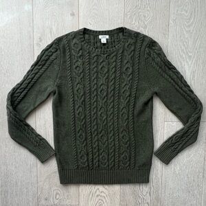 LL Bean Women’s Size S Cotton Fisherman Knit Crew Sweater Olive Green